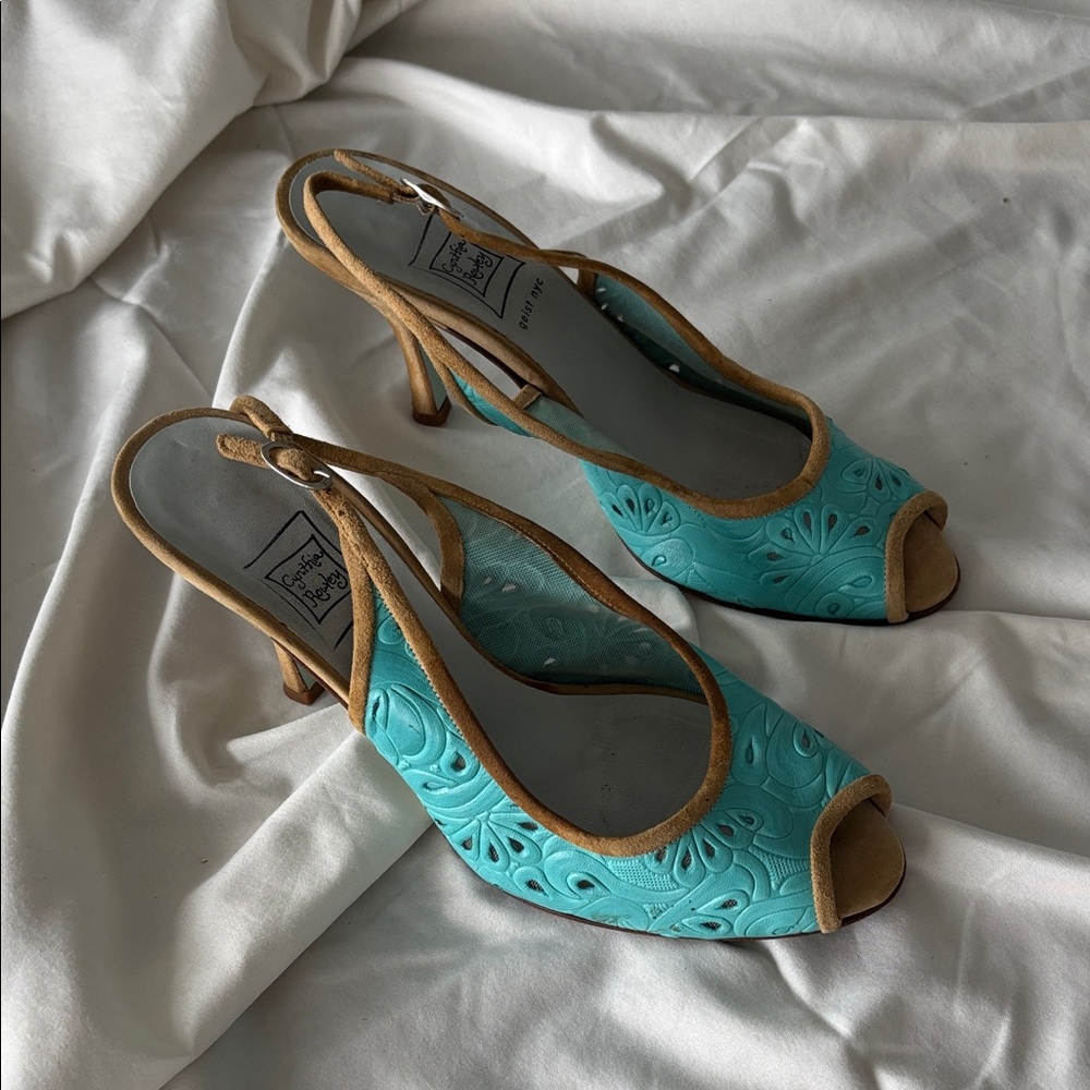 Sophia Webster Turquoise and Tan Heels - Picture 3 of 9